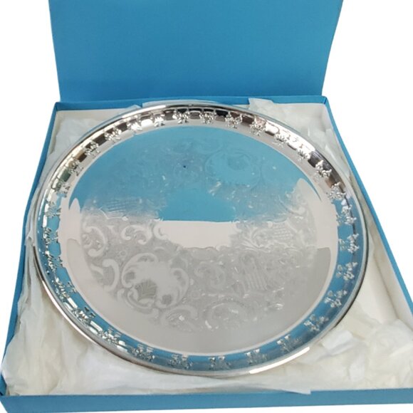 Birks Primrose Plated Serving Tray – 13.5" – Vintage w/ Original Box - Picture 1 of 11